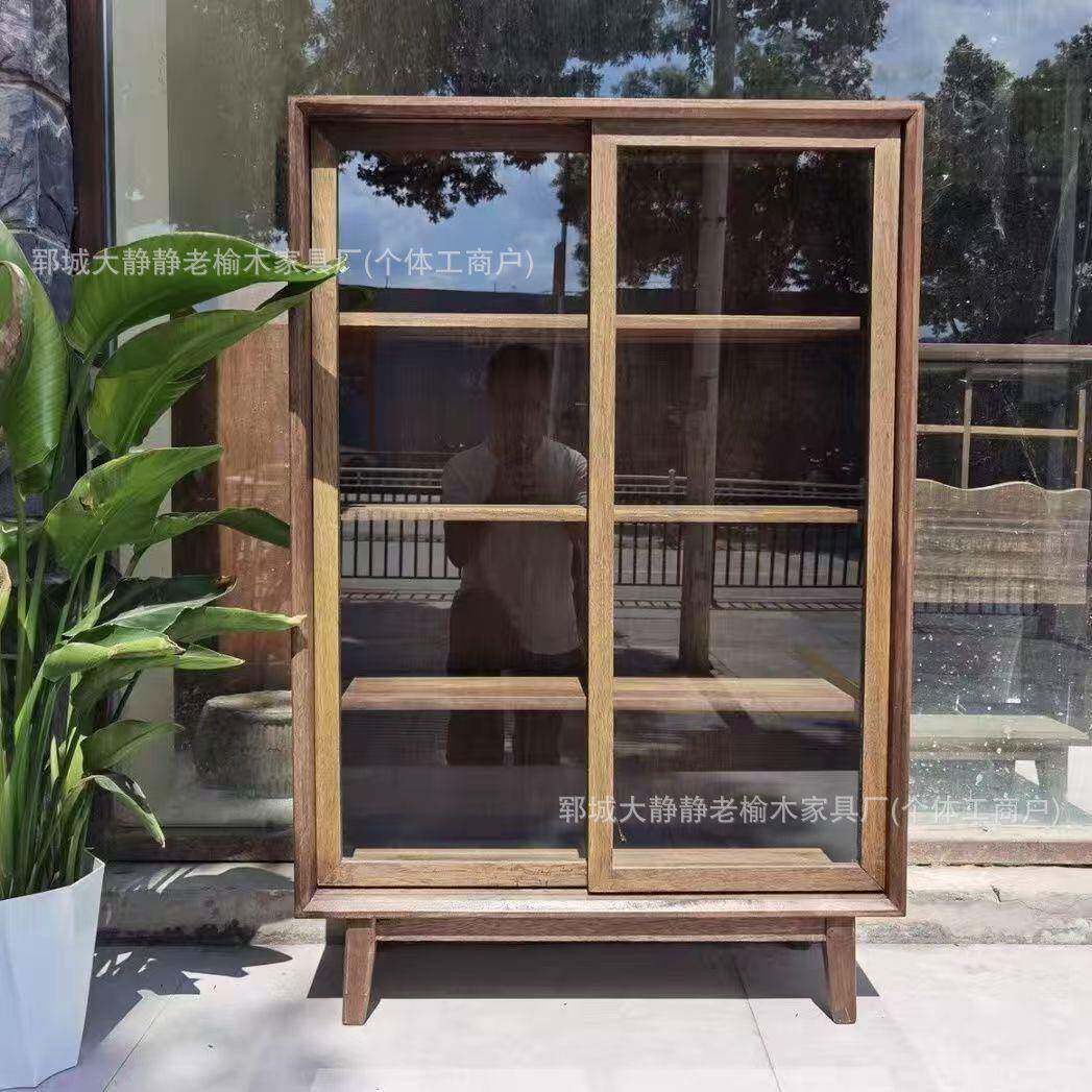 边老榆木餐柜用带玻璃靠墙整理柜家小户型子茶25912水柜矮柜