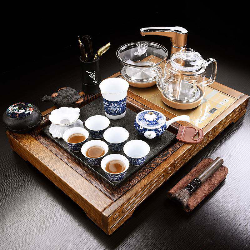 鸡翅紫砂茶具套装家用简小木号TM610574乌金石茶盘全动自一体茶台