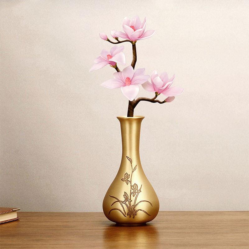 艺品江山花瓶全铜客厅插花干花束现代中式家居装饰工艺品铜艺鲜花