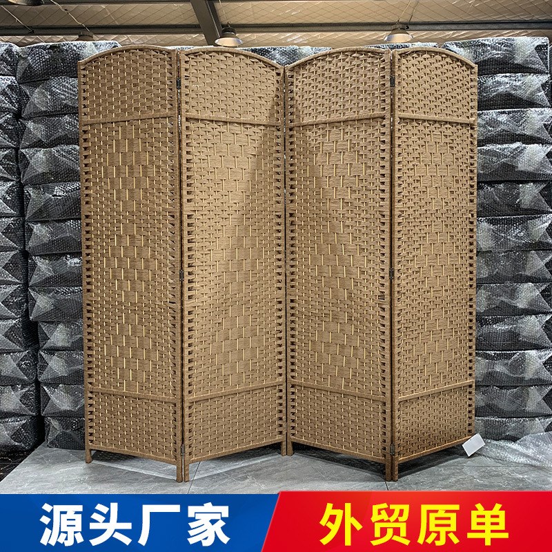 外贸原单纸绳手工草编屏u风隔断客厅玄关折叠移动简约现代直销