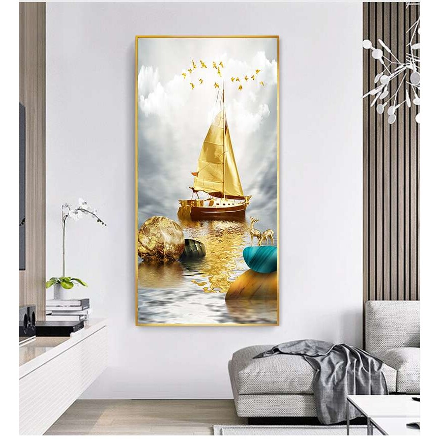 玄关装饰画新中式现代轻奢壁画入户过道竖版餐厅晶瓷门厅镶钻挂画
