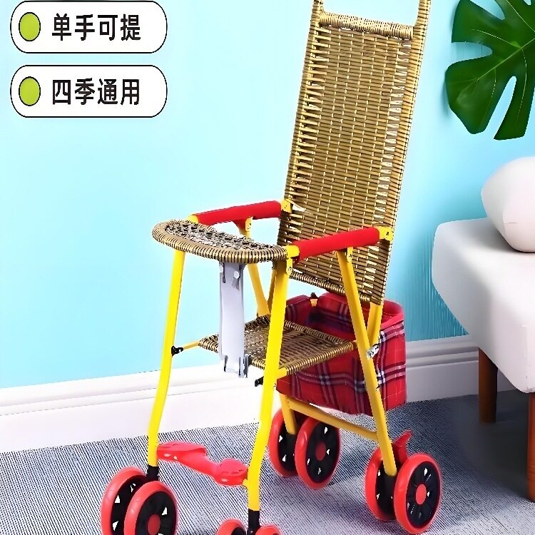 竹藤婴儿推车轻便夏季仿藤宝宝手推车可躺折叠竹编藤椅儿童小推车