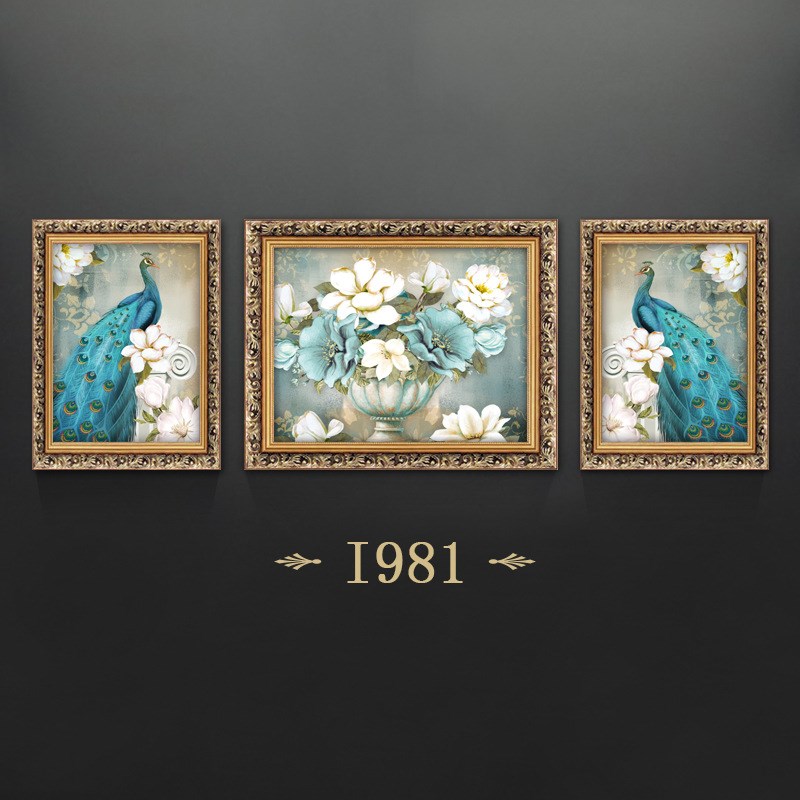 美式装饰画欧式客厅三联画u大气轻奢壁画沙发背景挂画孔雀油画墙