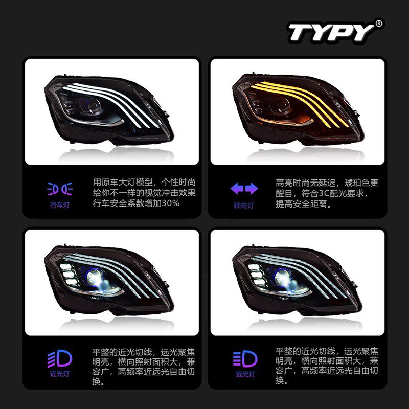 适用于08-15款奔驰GLK大灯总成改装迈巴K赫LED透镜日行灯流光转向