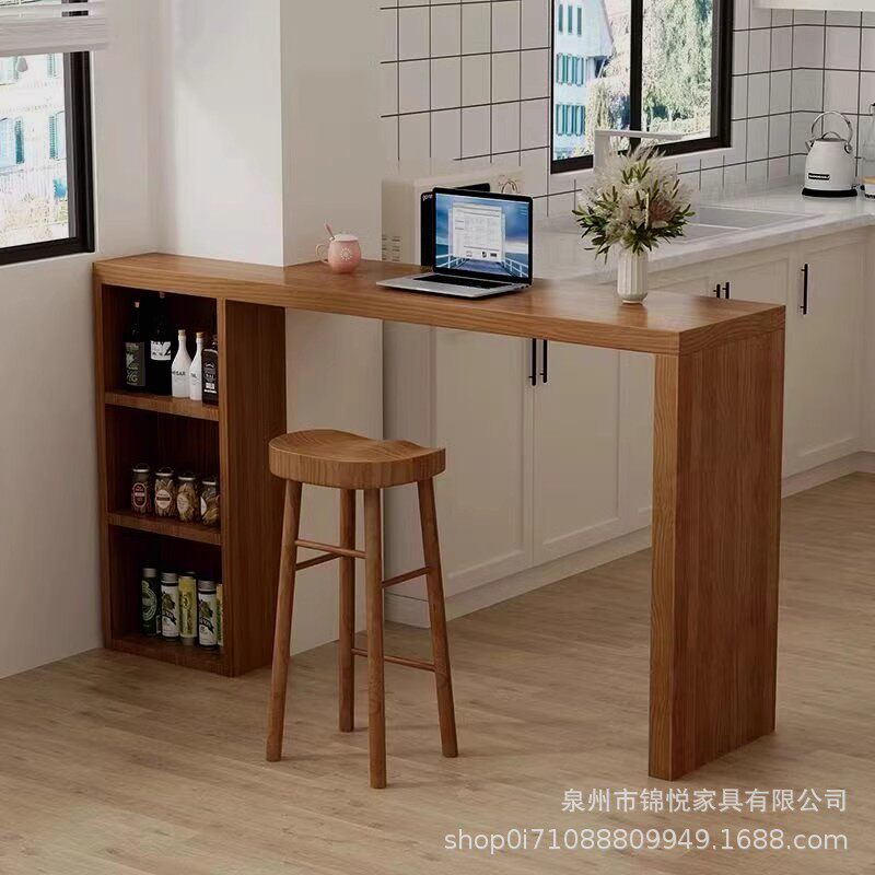 全实木家用靠墙吧台椅组合客厅隔断玄关柜餐边柜餐桌一体高脚桌椅