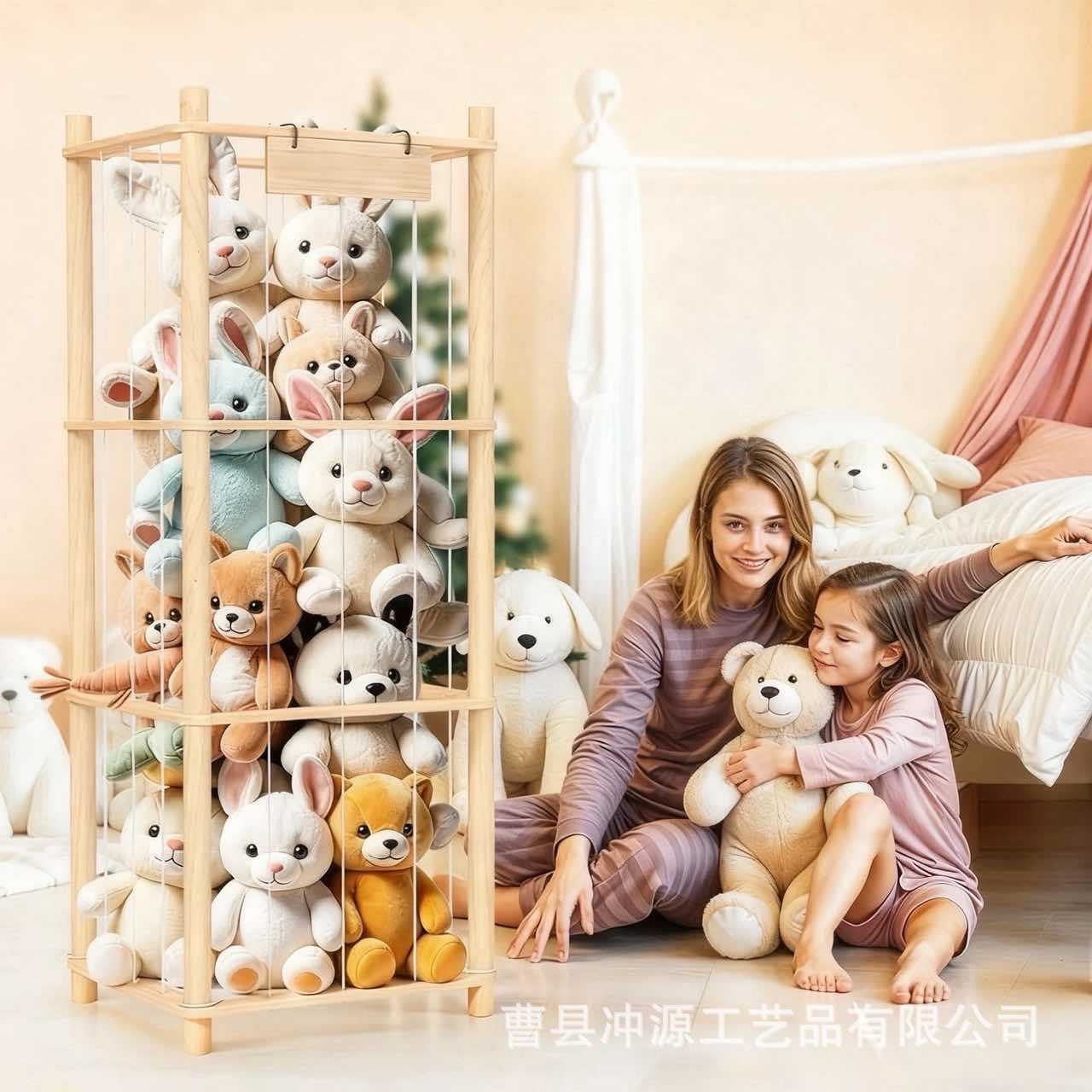 跨境木质玩具收纳架大容量毛绒玩具填充物玩具展示架落地式收纳篮