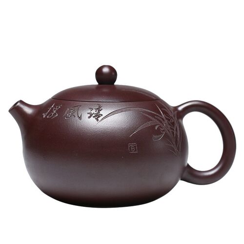 宜兴原矿老紫泥泡茶o壶名家精品手工刻绘兰花西施壶家用紫砂壶