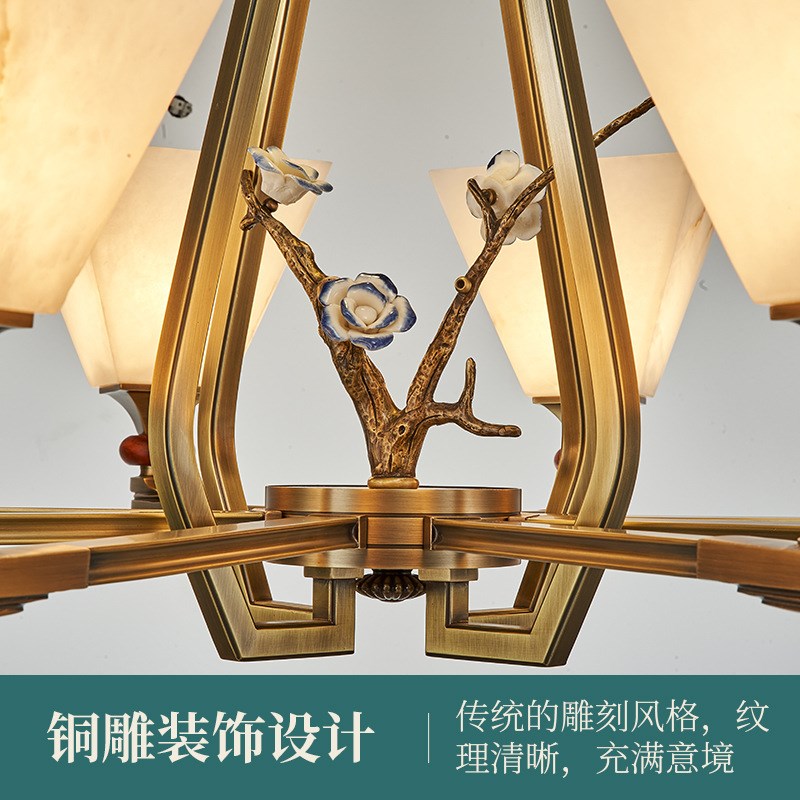 现代新中式全铜云石吊灯客厅w餐厅酒店大堂吊灯复式楼别墅大厅主