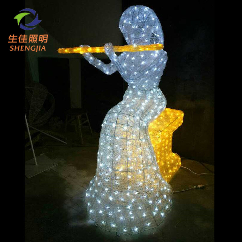 LED人物冰雕天使弹风琴滴胶造型灯圣诞节日亮化装饰景观灯花园灯