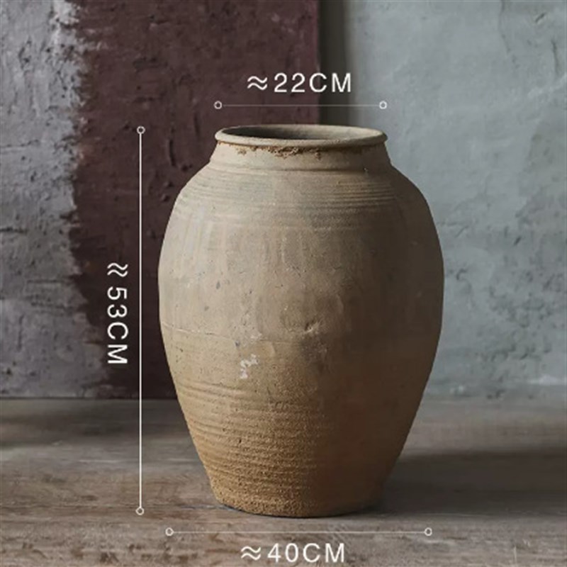 大型落地土陶罐造景装饰摆件复古超大花瓶N翁瓶客厅仿古粗陶花器