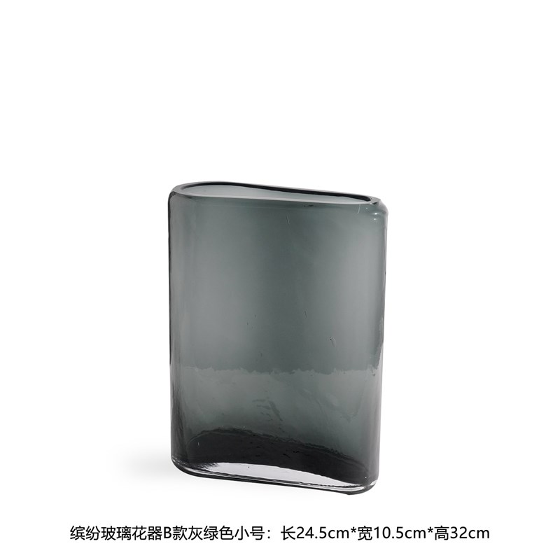 现代简约大口径琉璃水培花器咖色扁C瓶创意渐变花瓶客厅样板间摆