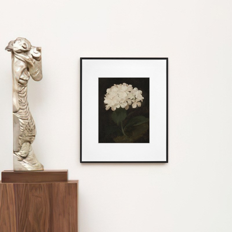 中古诧寂风黑白植物绣球花u中古油画装饰画 简约现代客厅画芯挂画