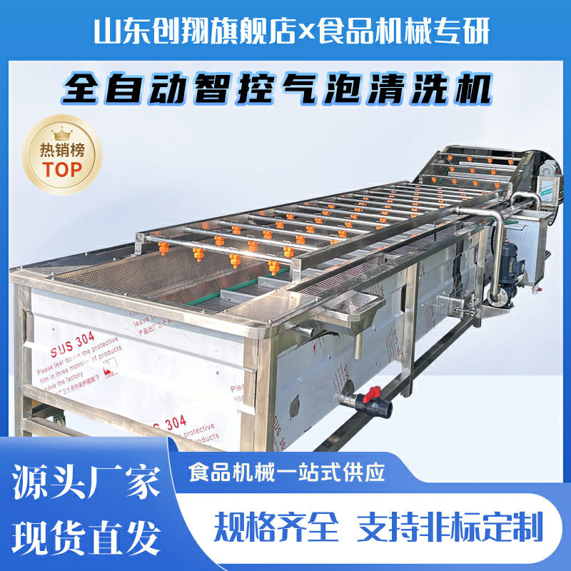 支持跨境翻转式果蔬气泡清洗流水线土豆番茄火龙果芒果清洗设备