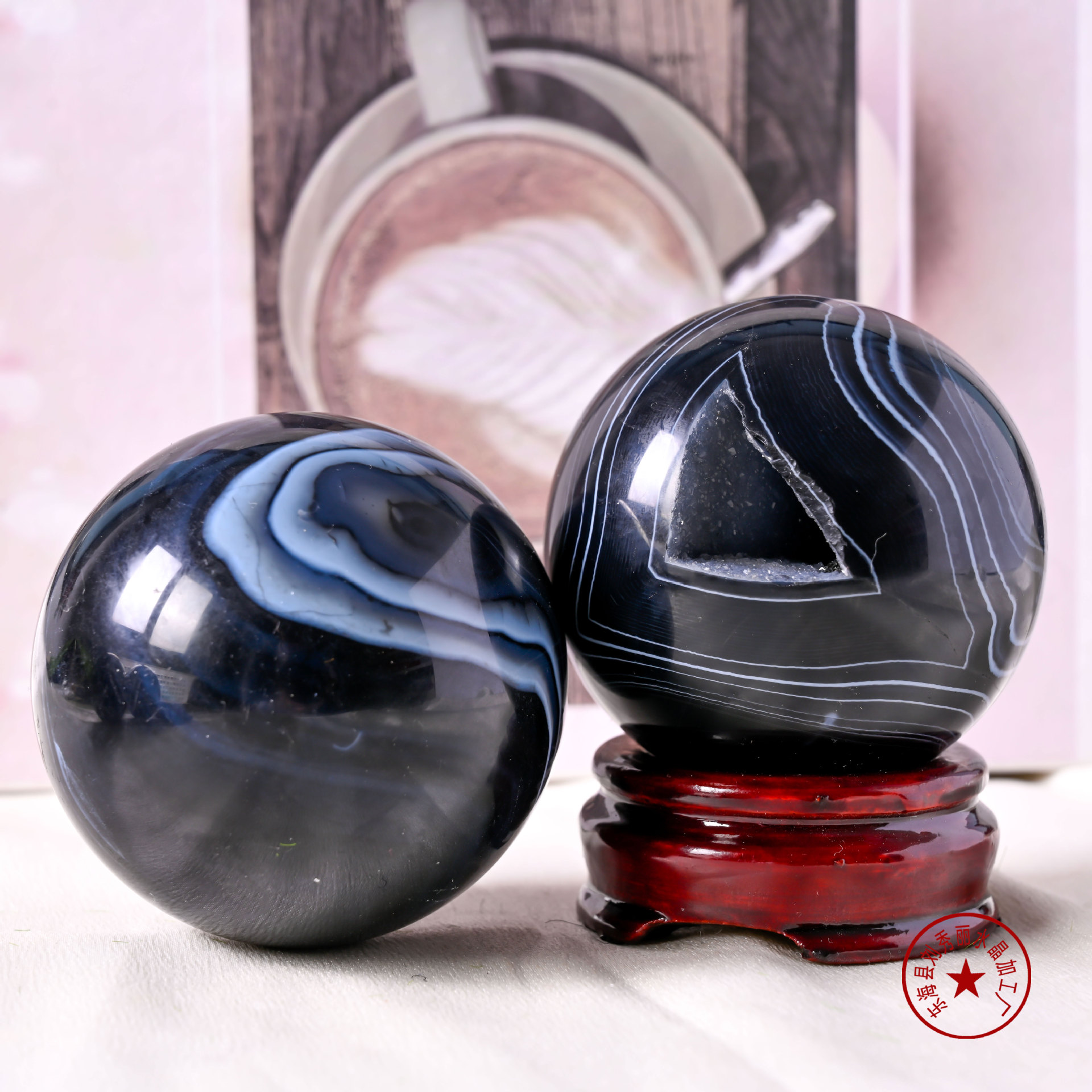 天然水晶原石打磨黑条纹玛瑙球家居装饰品桌面摆件水晶工艺品批发
