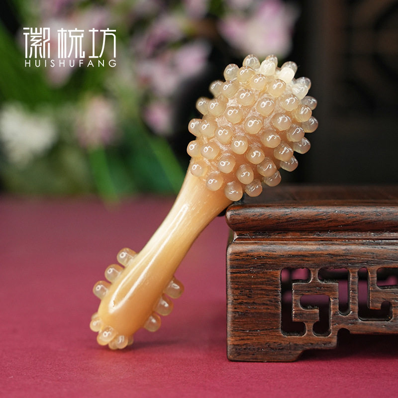 徽梳坊纯手工制作白水牛角琵琶篆刻珠眼刮眼部眼周按摩刮片刷621