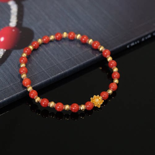 海红宝多样性 沙丁珊瑚 红珊瑚圆珠莲花手串 约5mm