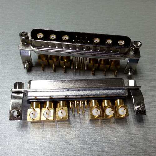D-SUB(13W6)同轴射频弯脚公座 同轴信号7+6针弯脚公头电源连接器
