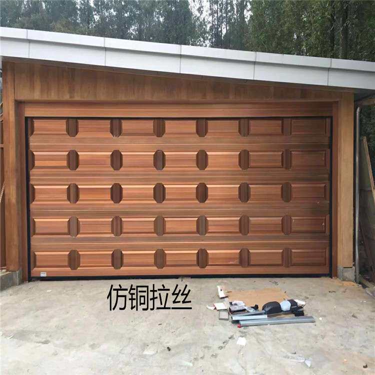 铝合金车库门电泳仿古铜拉丝卷闸门电动遥控欧式别墅车库翻板门