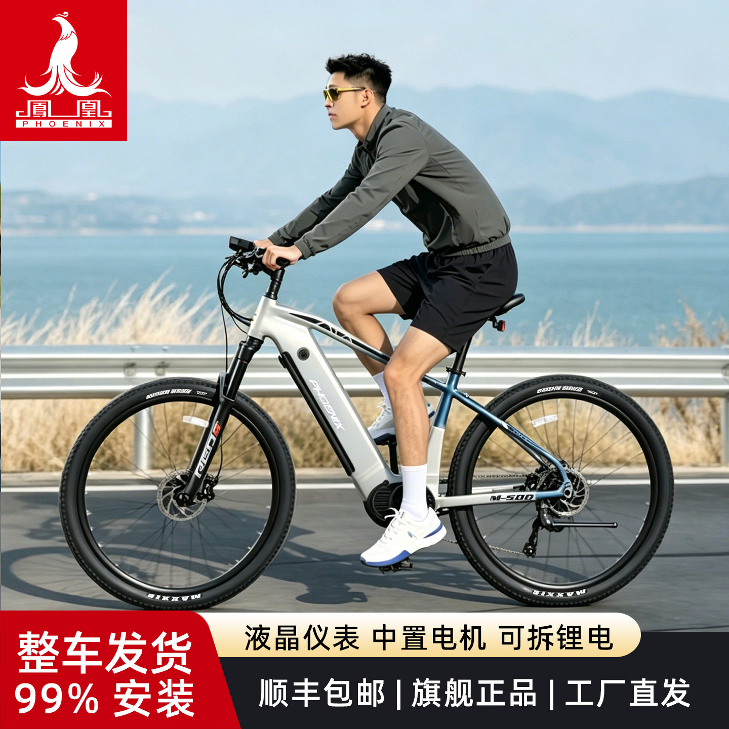 凤凰电助力自行车男款中置电机力矩山地车长续航新型锂电池电动车