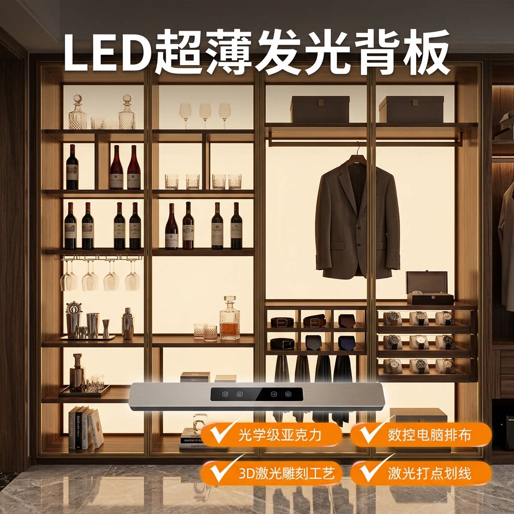 橱柜LED亚克力发光背板广告背光板展示架背景墙无边框导光板图片
