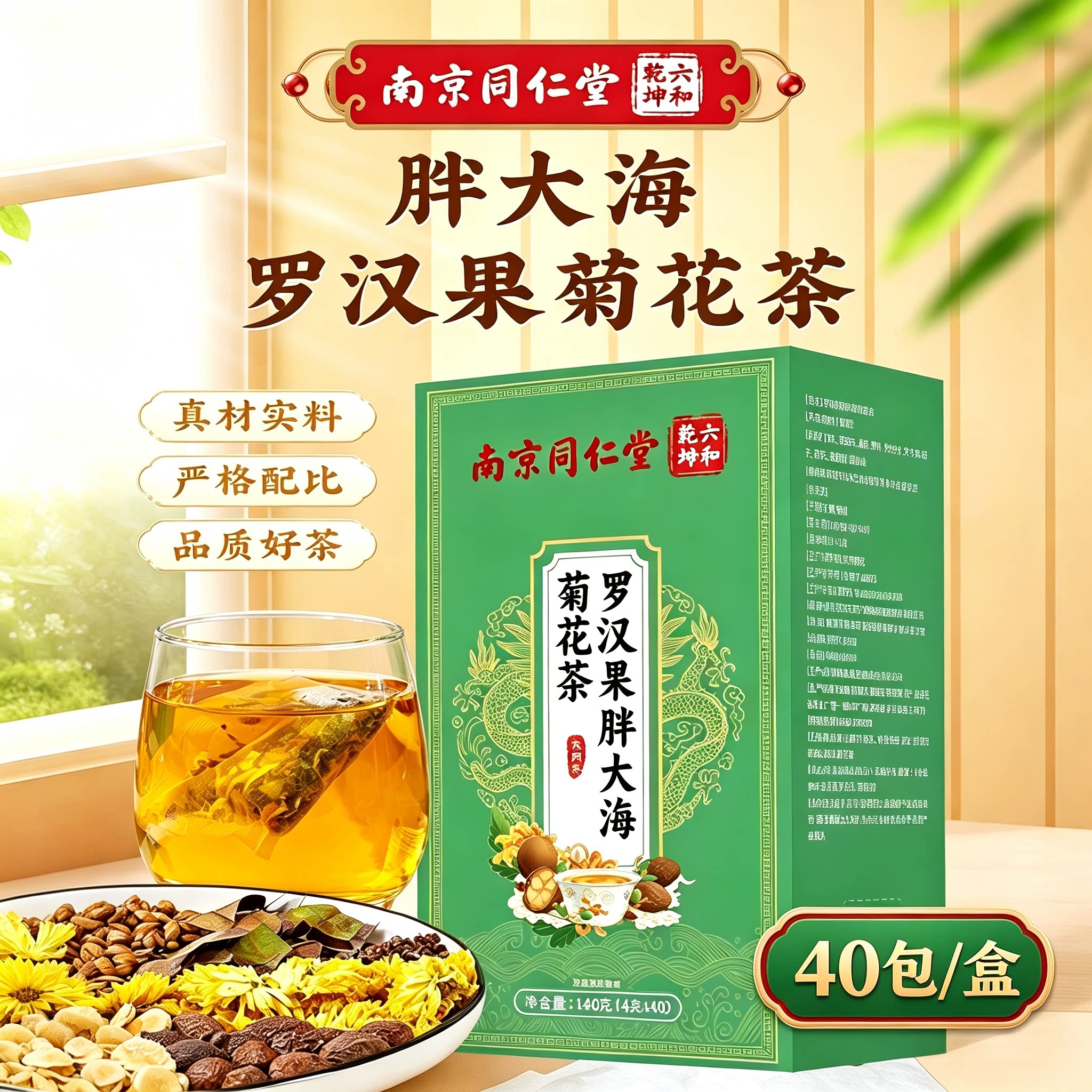南京同仁堂胖大海罗汉果菊花金银花决明子润喉清肺润肺化咳止茶包