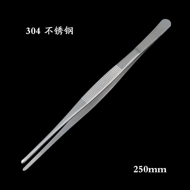 304不锈钢镊子钝头敷料镊圆头带齿夹子长度12.5-30cm钳子直头工具
