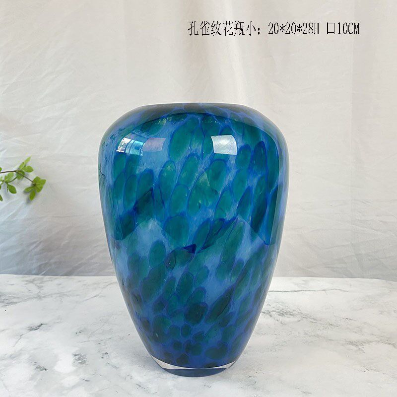 孔雀蓝艺术琉璃花瓶摆件现代轻奢客厅电视柜玄关隔断柜花器装饰品