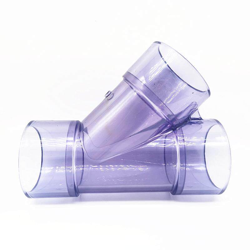 透明UPVC斜三通 pvc45度三通 透明PVC斜边三通 Y三通排水观察三通
