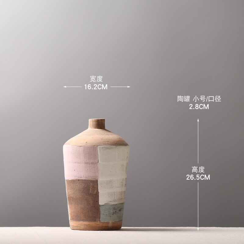 日式粉引粗陶花器茶室书房插干花花瓶拼色小口装饰品摆件创意陶器