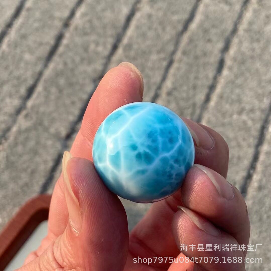 天然拉利玛海纹石圆珠裸石颜色鲜艳满龟纹玉化品质海纹石单珠散珠