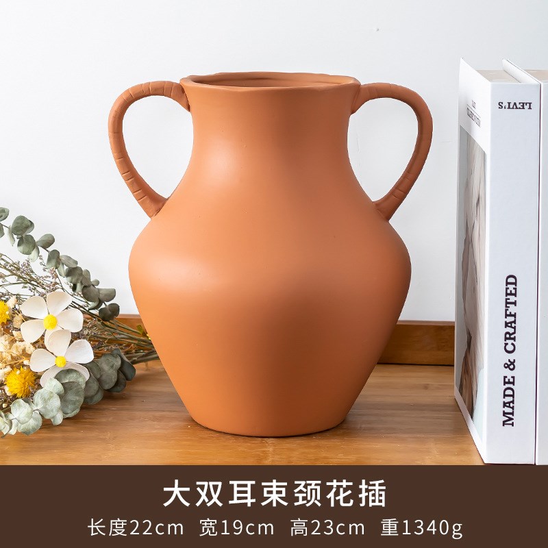 陶瓷花瓶红陶复古摆件陶土花插(素R烧系列花插1)