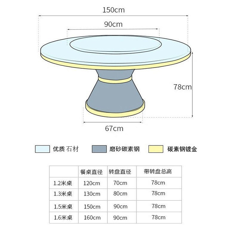 轻奢餐桌椅组合h家用小户型大理石圆桌现代简约金属圆形带转盘饭