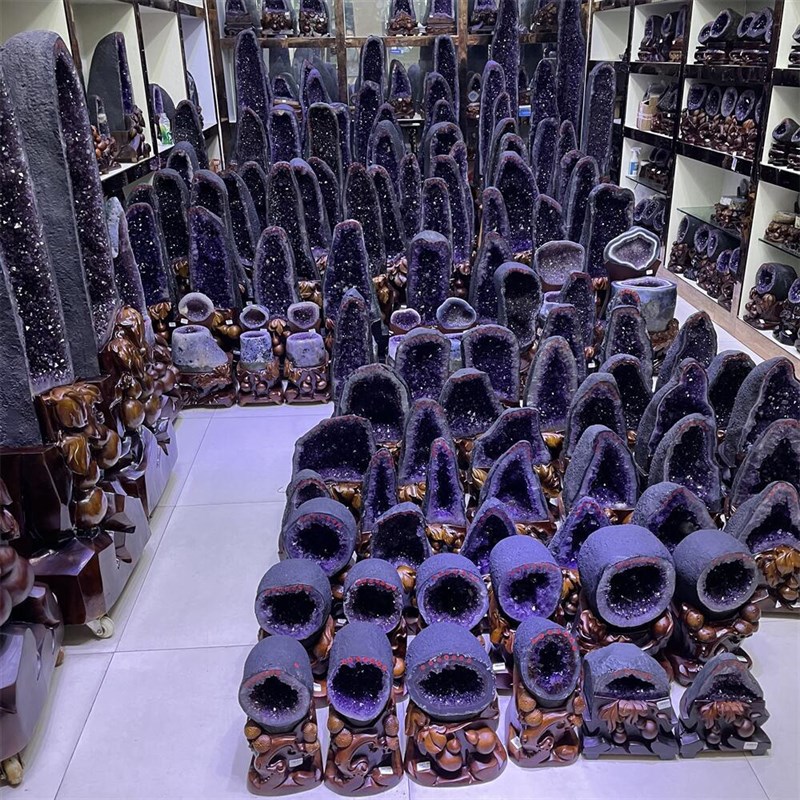 天然紫晶洞巴西乌拉圭r紫晶摆件紫水晶原石聚宝盆钱袋子可挑选