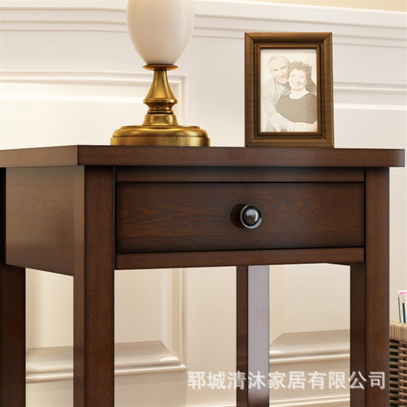 美式乡村沙发边茶几简约复古小方桌 小户型实木单W抽储物收纳柜