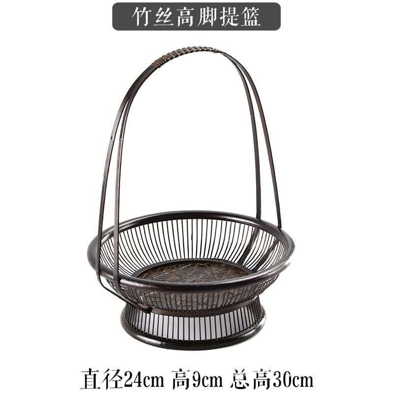 竹制装饰摆件竹编篮子中式古风手提花架篮子花器提篮收纳插花果篮