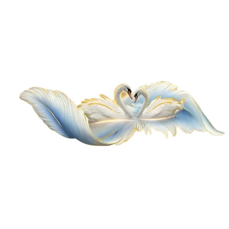 zaq卧室床头天鹅羽毛轻奢装饰画温C馨led灯挂画蓝色精雕轻奢时尚