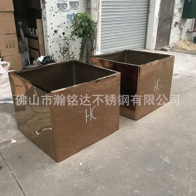 上海户外不锈钢花箱方形玫瑰金室内种植花槽花钵树箱花缸花盆