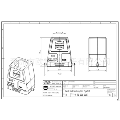 HARTING浩亭 用于工业连接器的标准上売/底座 19300060447
