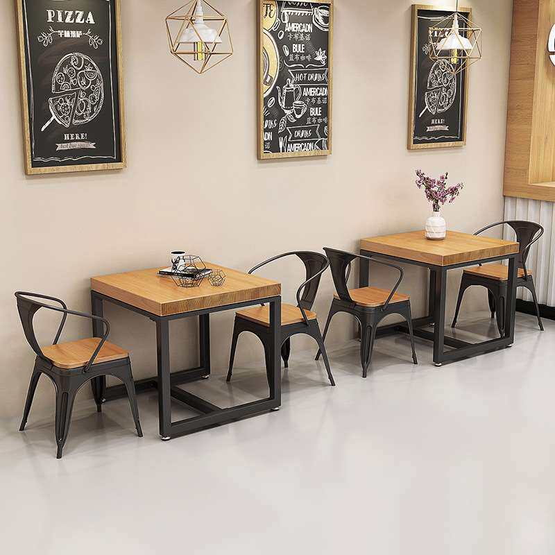 工业风食堂餐桌椅网红奶茶店小吃店餐饮店双人正方形小方桌椅组合