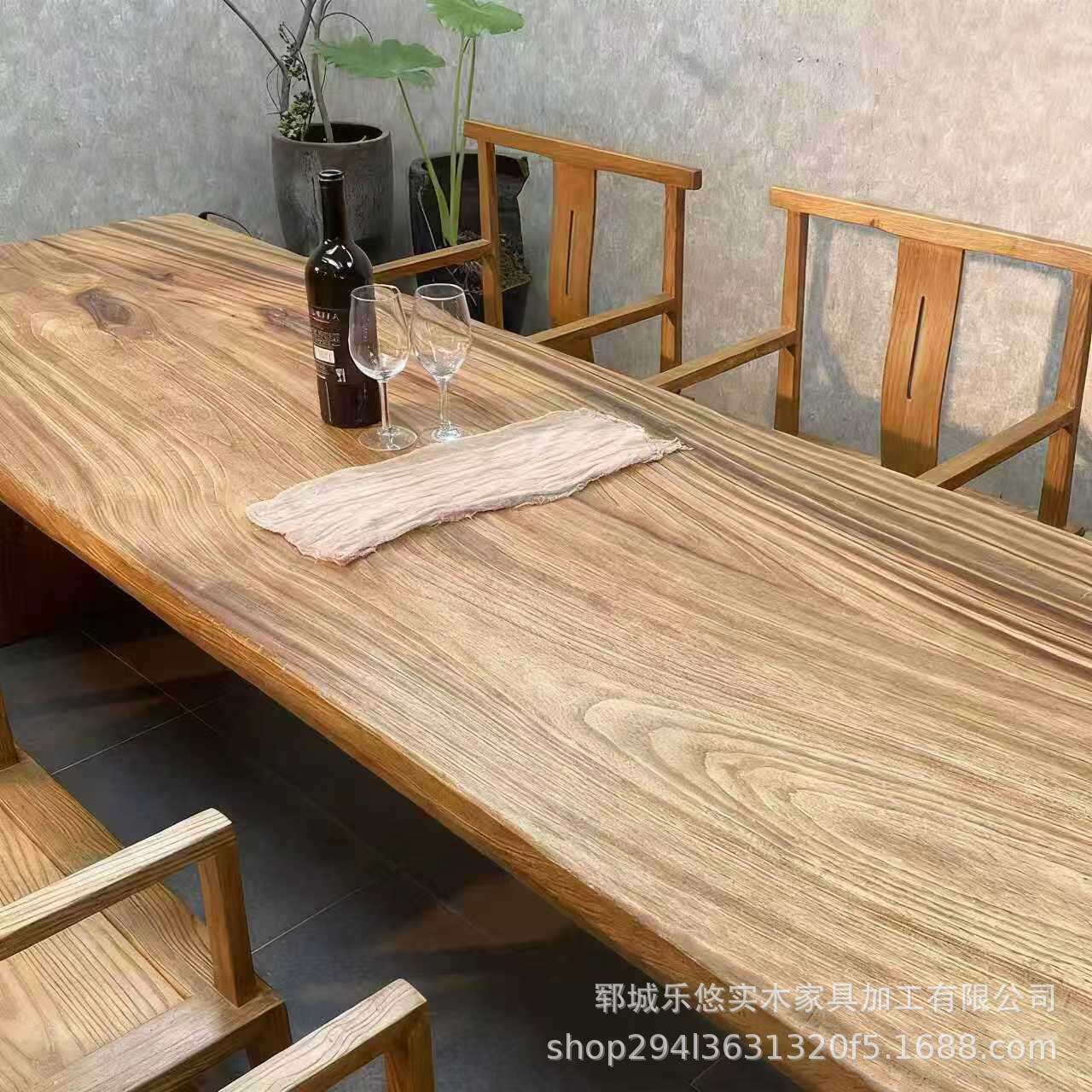 跨境老榆木实木茶桌家用实木板原木吧台桌复古商务老板办公喝茶桌