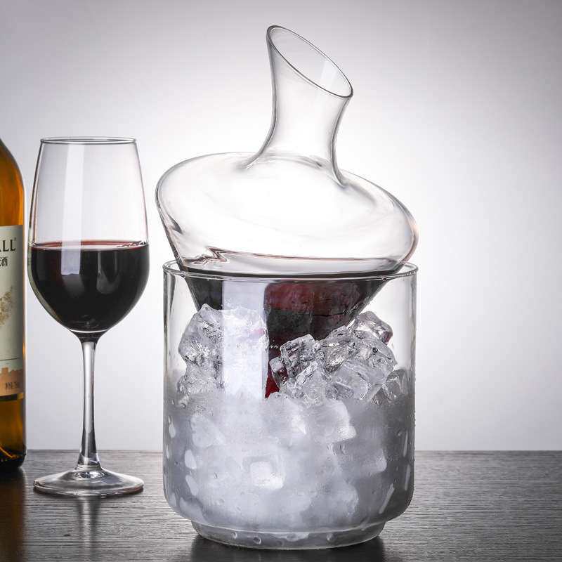 厂家一手货源跨境冰桶醒酒器玻璃 现货供应酒吧醒酒器套装斜口