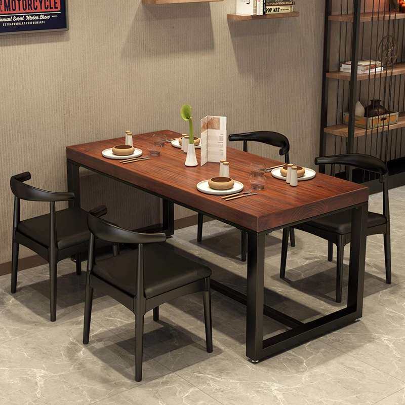 美式乡村实木餐桌椅组合商用餐厅奶茶店烧烤小吃店家用吃饭长条桌