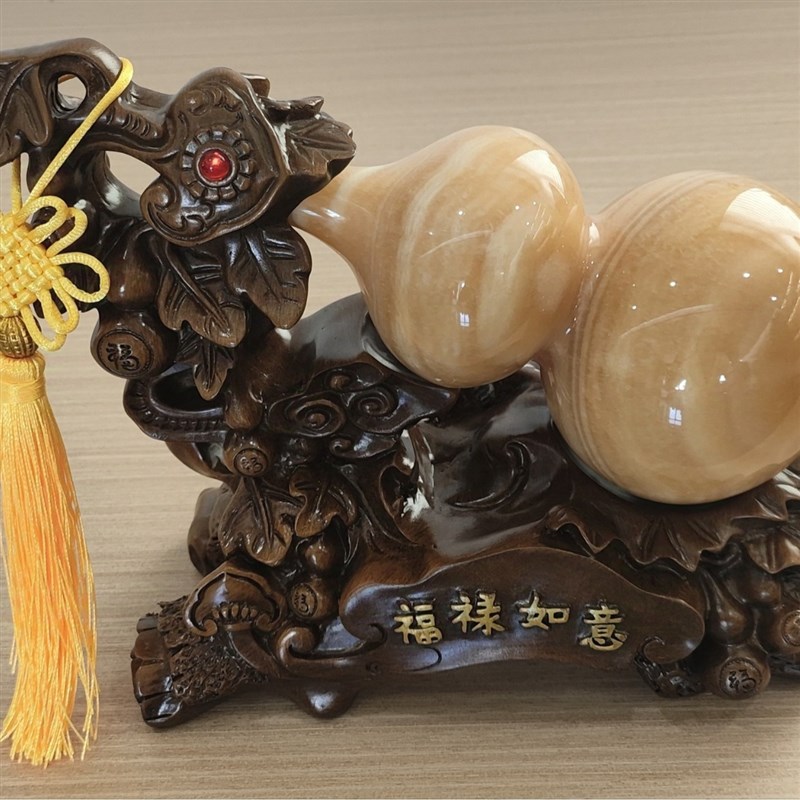 米黄玉葫芦摆件玉雕装饰品客厅玄关玉器工艺品吉祥家居摆设