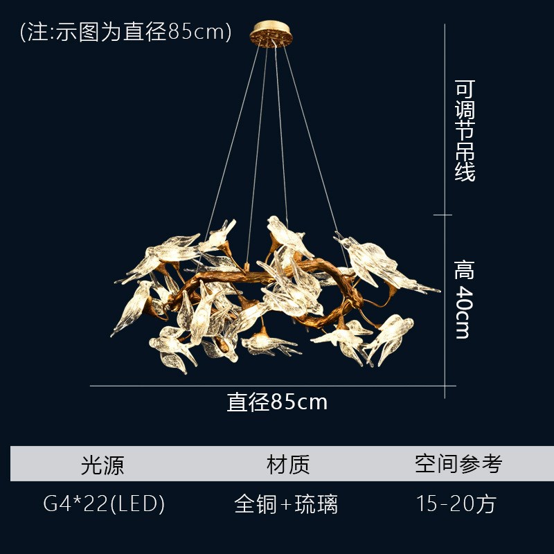 全铜轻奢小鸟吊灯美式餐厅楼梯间装饰G灯服装店橱窗灯树枝工程灯