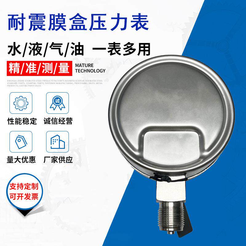 耀EY-100不锈钢耐震膜盒压力表耐腐YE-100高精晶度0~0.06PaM径向