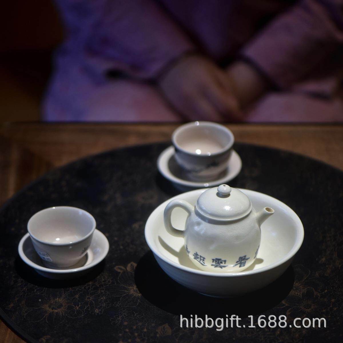 新品梵山粉堂泡茶壶陶泥AL590256可引开片茶壶青花写诗手文小陶壶