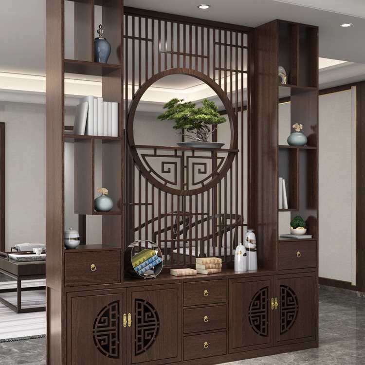 广东工厂新中式原木屏风入户玄关隔断柜客厅遮挡入户玄关一体柜