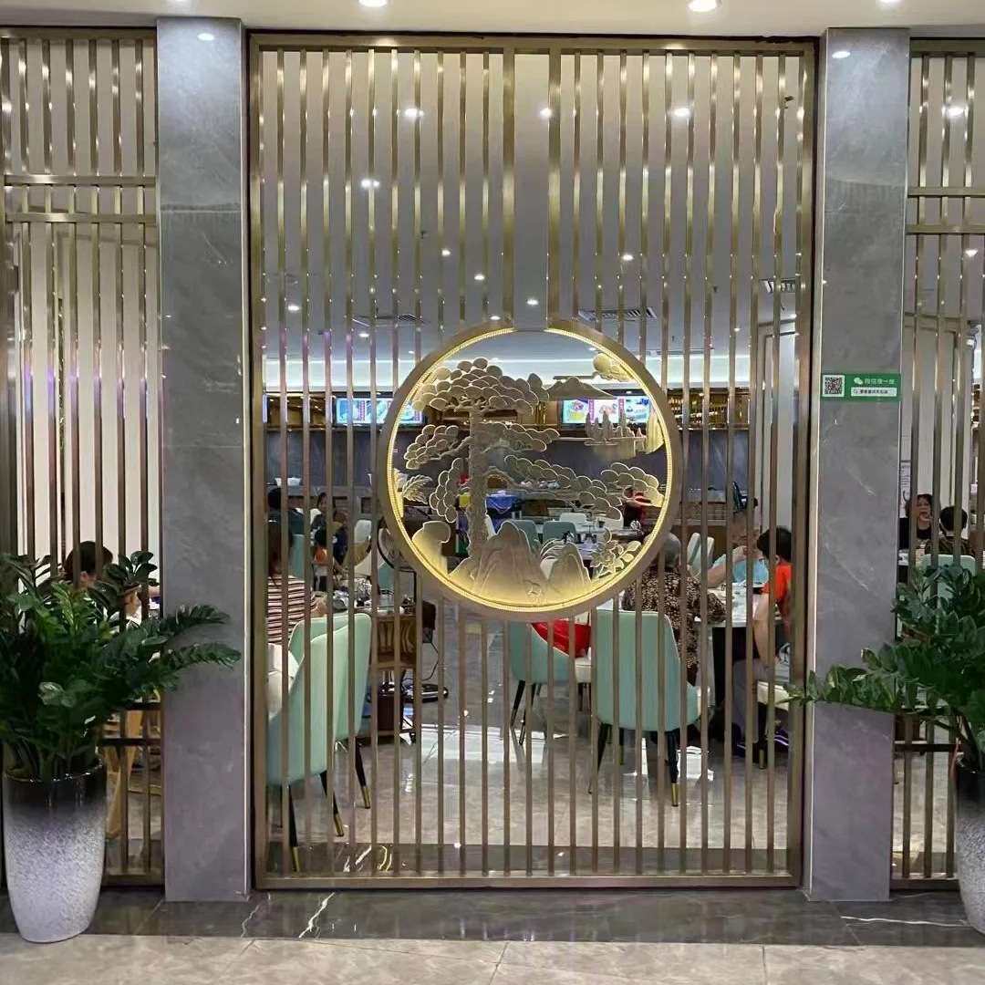 铝板浮雕金属客厅玄关隔断入户装饰镂空花格新中式不锈钢屏风