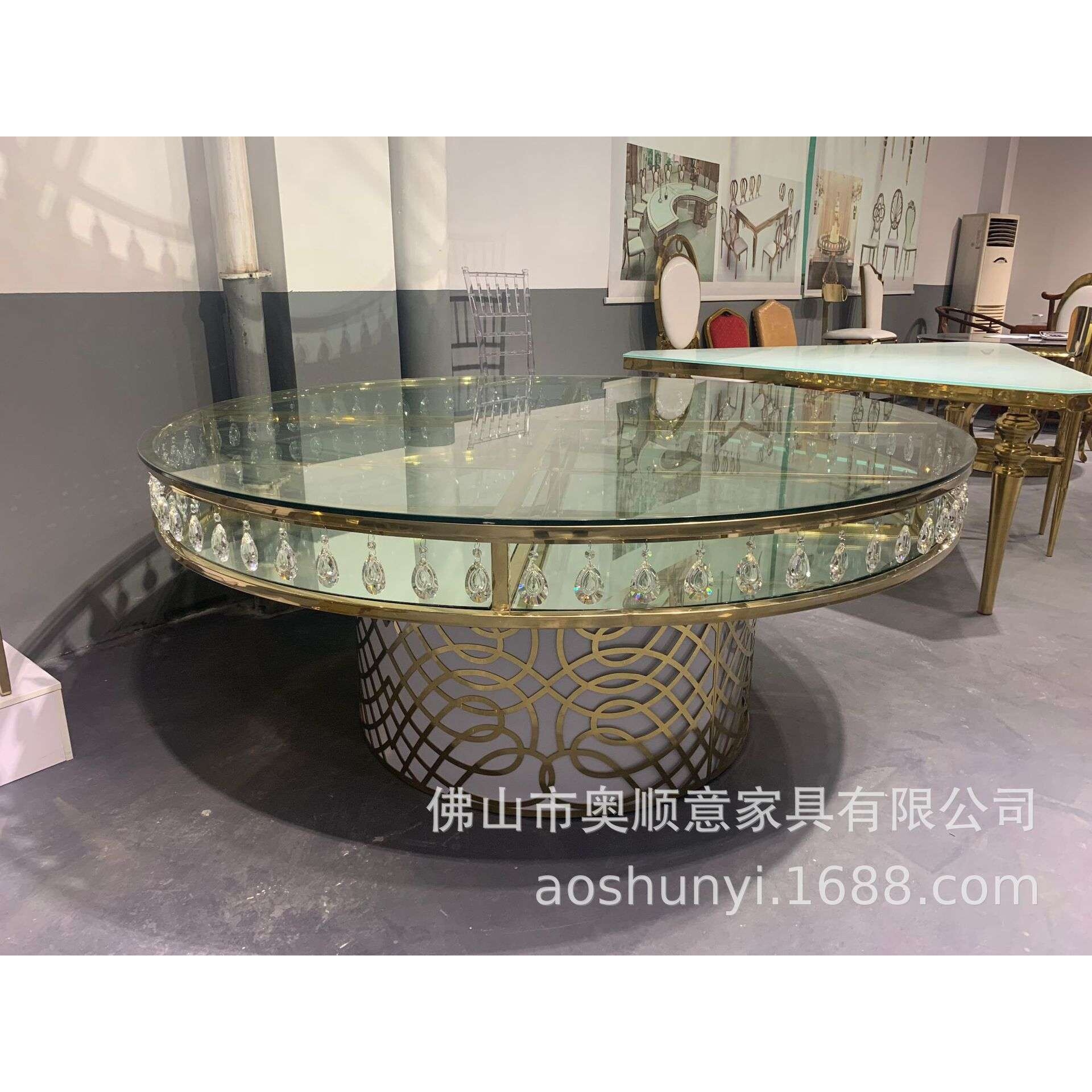 圆形玻璃餐桌 带彩灯户外宴会派对用婚庆桌子