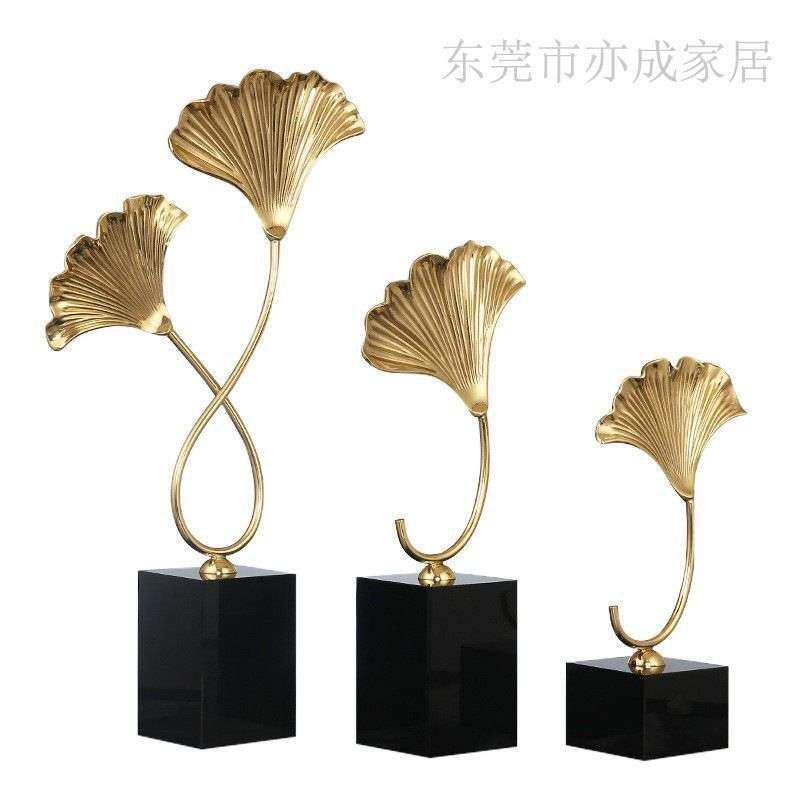 纯铜银杏叶创意摆件现代轻奢客厅电视柜茶几玄关酒柜北欧式装饰品